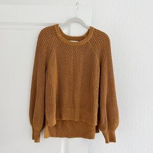Madewell gold crewneck sweater with a balloon sleeve